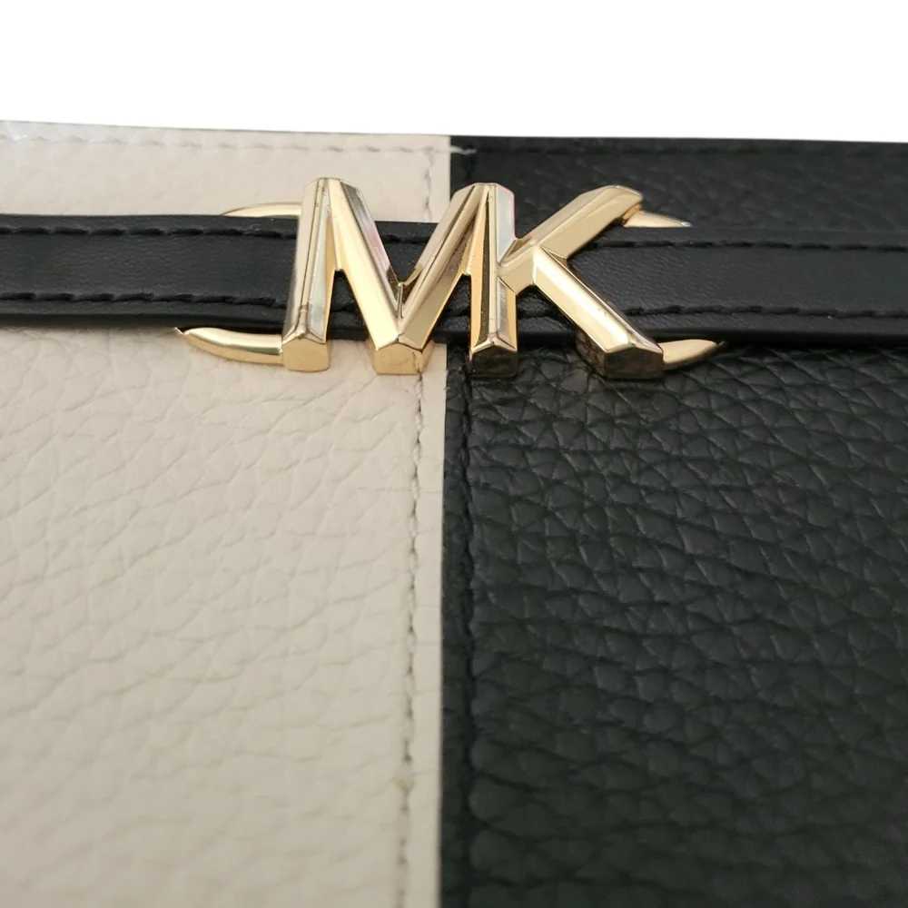 Michael Kors Black and White MK Logo Continental Wallet Leather